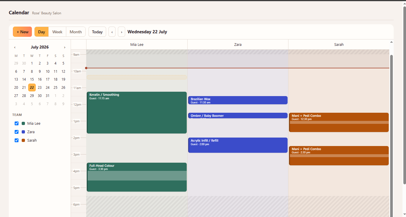 The staff day calendar