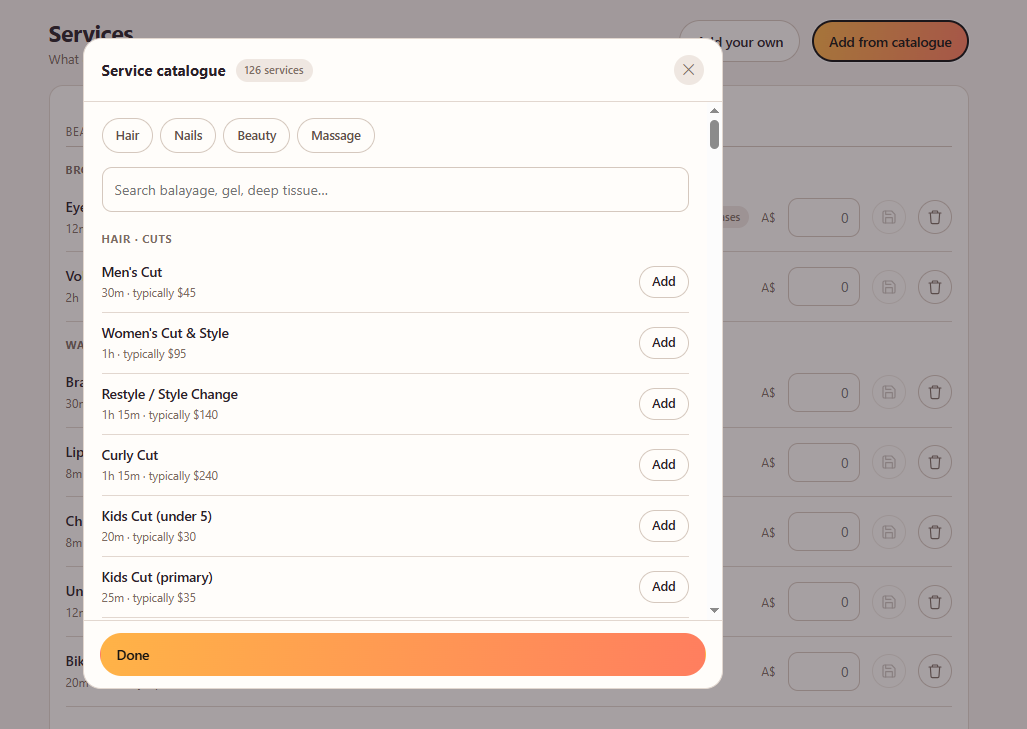 The service catalogue picker