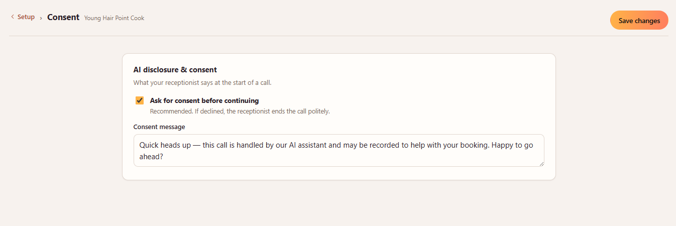 The recording consent setting