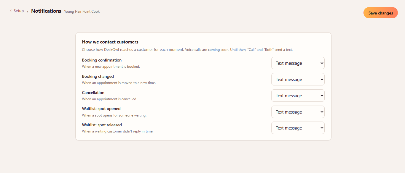 Choosing which texts are sent to clients